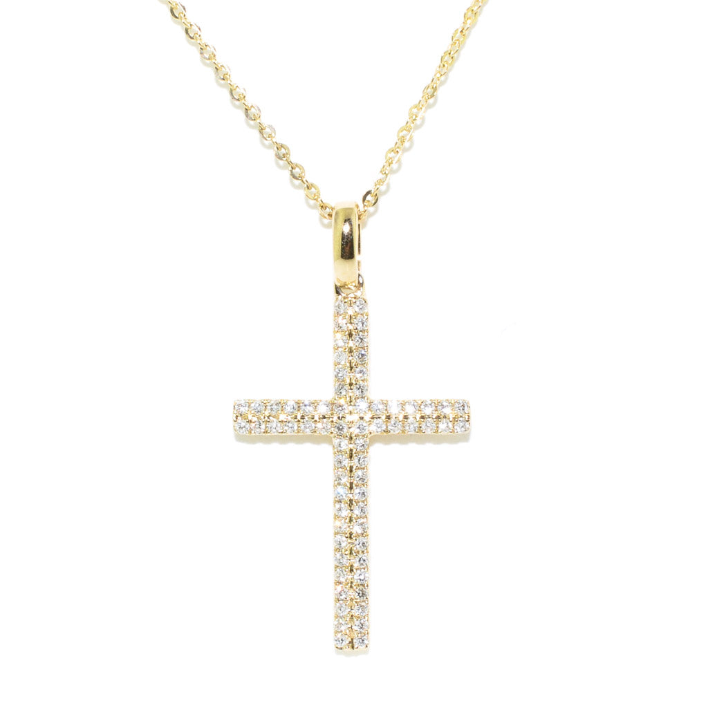 14KT Yellow Gold 0.23CTW Diamond Cross on 10KT Yellow Gold 18" Chain.