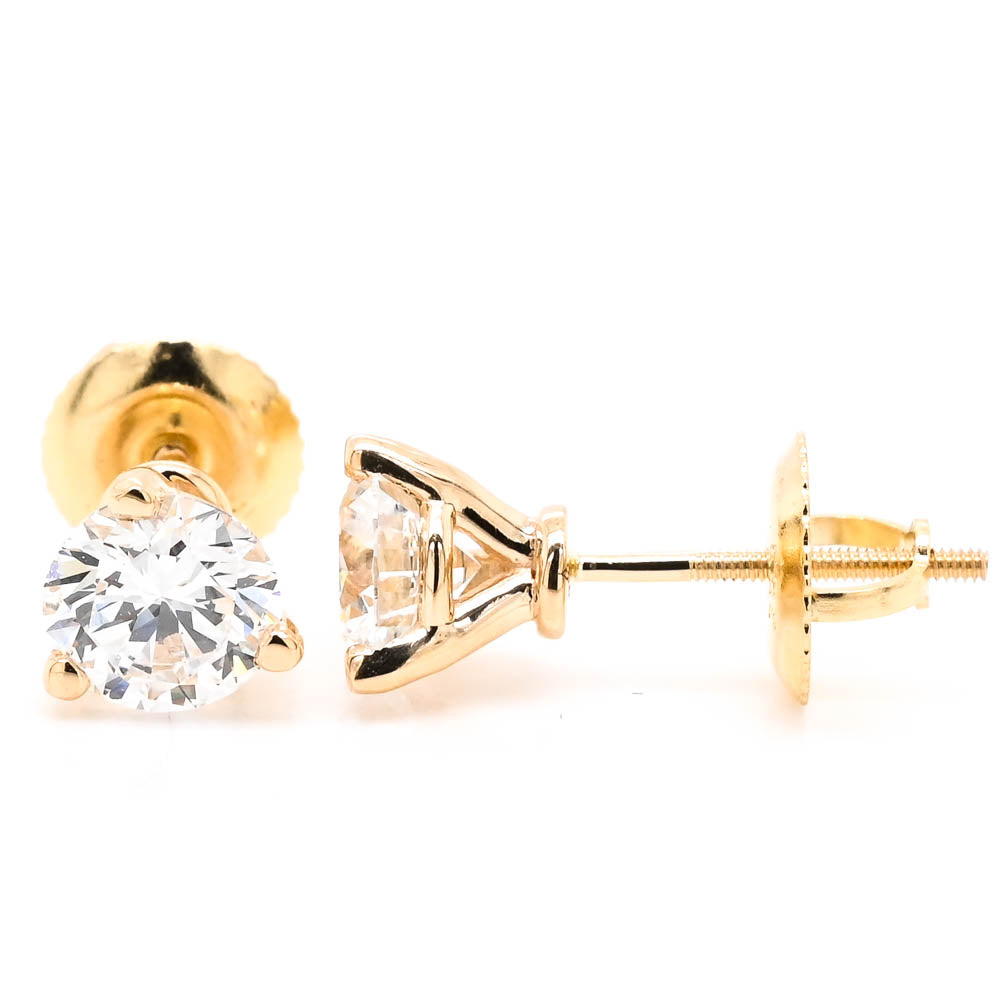 14KT Yellow Gold 1.40CTW Round Brilliant Lab Created Diamond Stud Earrings.