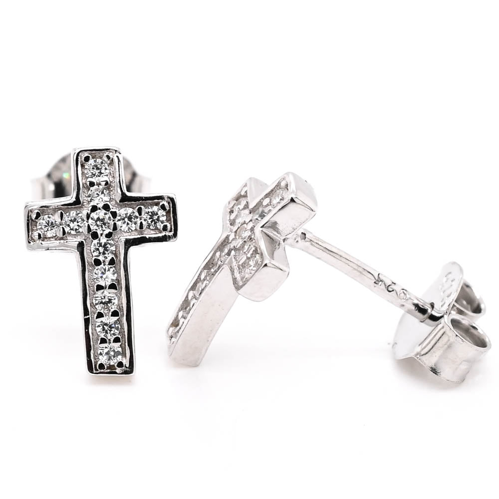 Sterling Silver C.Z Cross Earrings.
