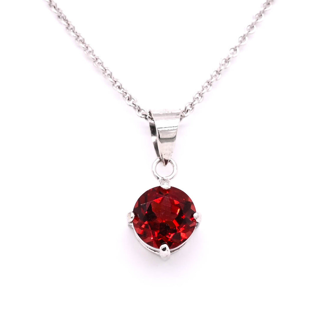 14KT White Gold 18" 6mm Round Brilliant Garnet Necklace.