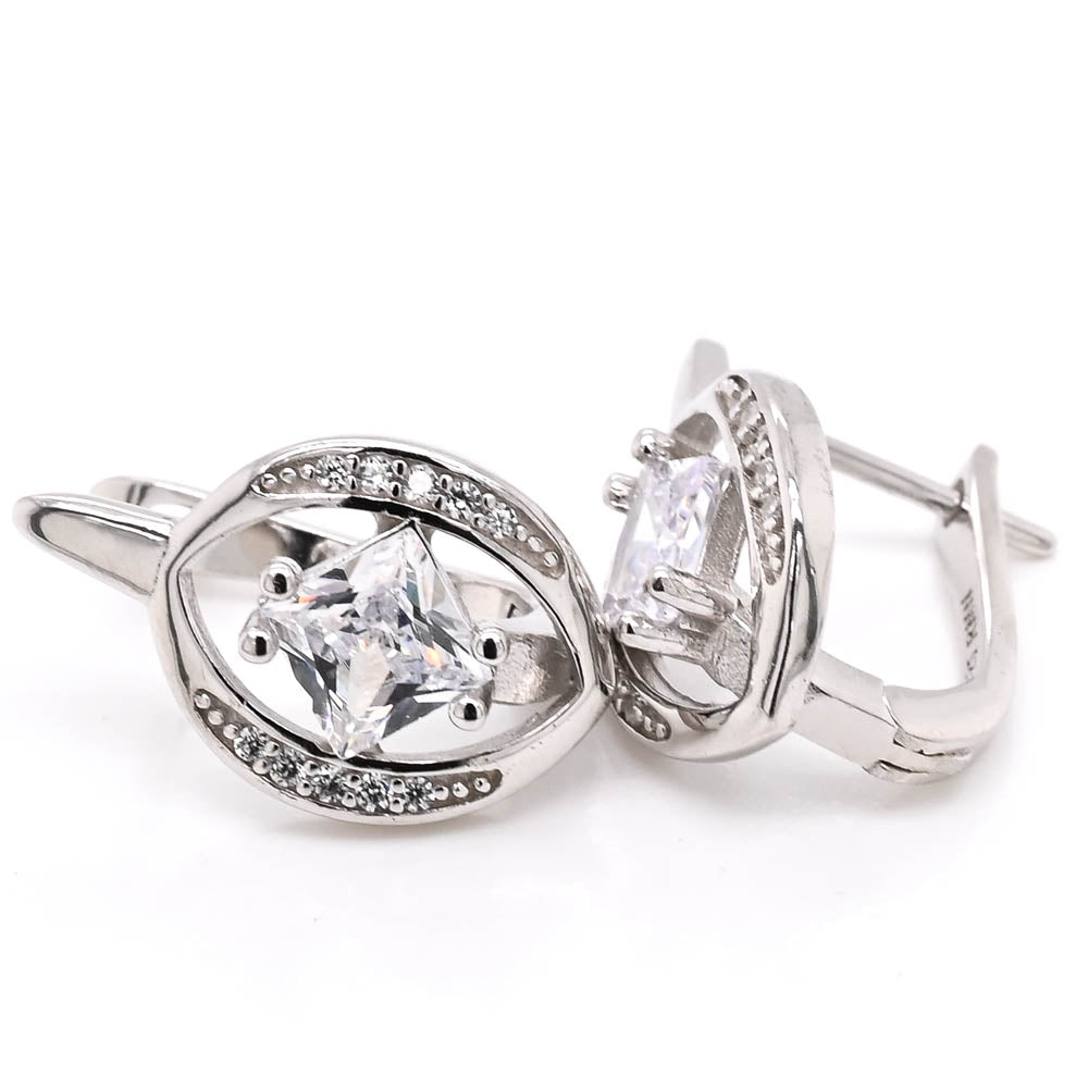 Sterling Silver C.z Drop Earrings.