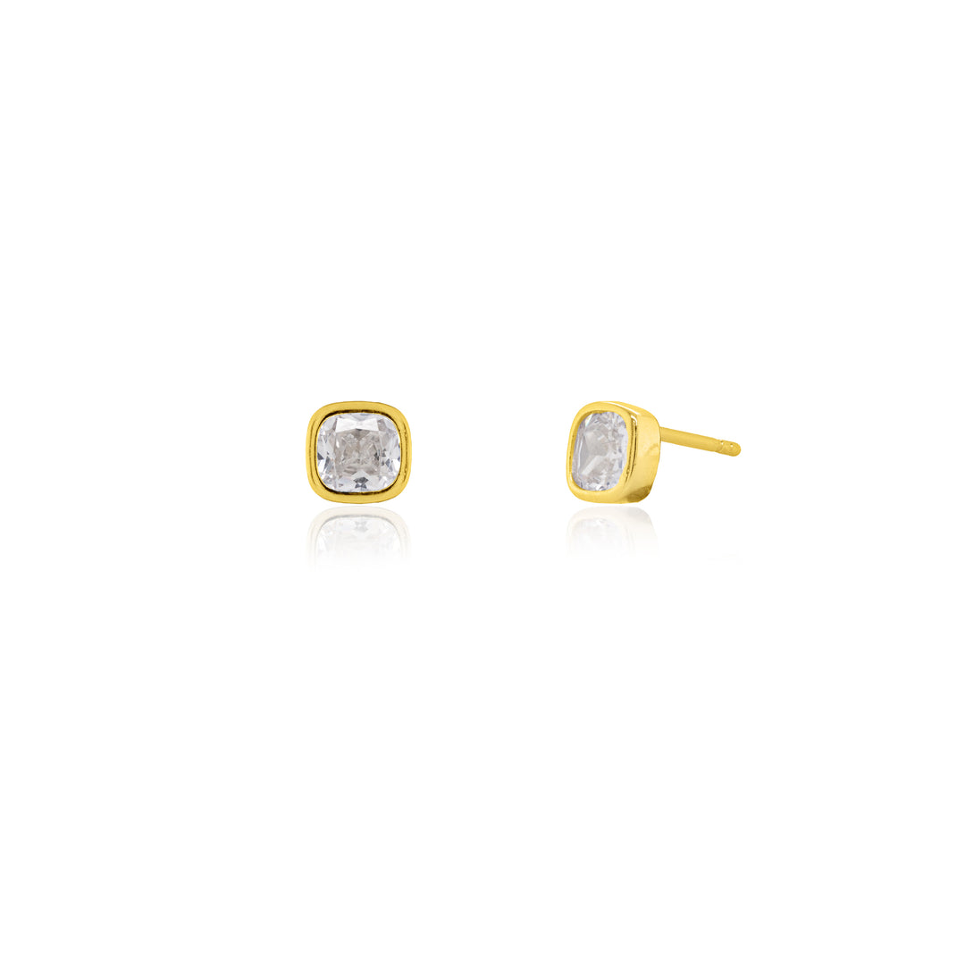 Sterling Siver Bevel Set CZ Asher Cut Stud Earrings.