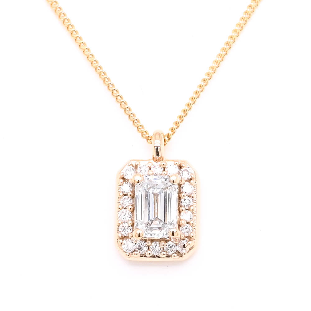 LUJO 10KT Yellow Gold 18" 0.32CTW Emerald Cut LAB Created Diamond Necklace.