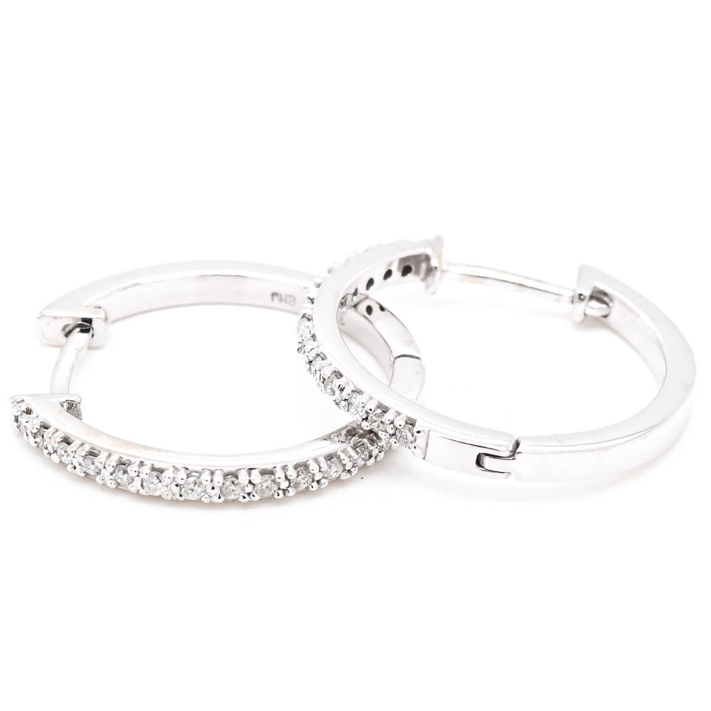 0KT White Gold 0.18CTW I1 H-I Colour Diamond Hoop Earrings.