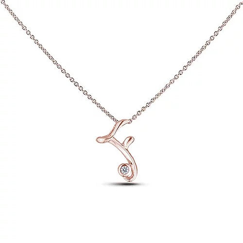 Polar Lights 10KT Rose Gold 18" Letter "F" Initial Necklace.