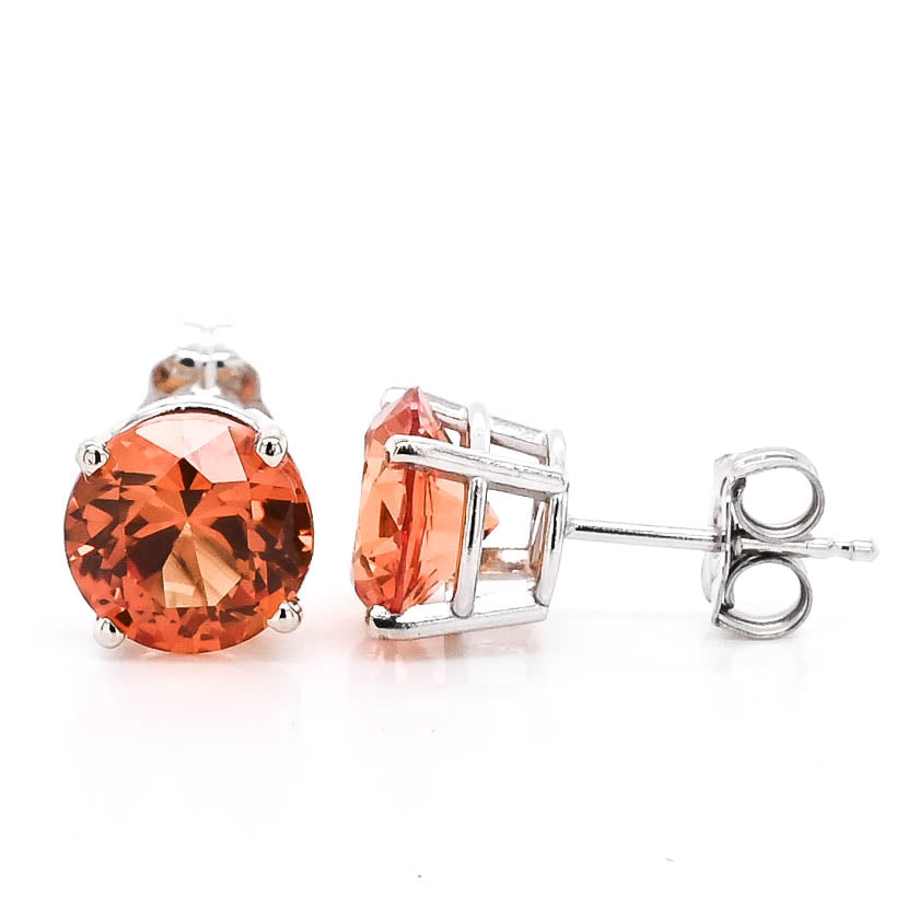 14KT White Gold 7mm Simulated Orange Sapphire Stud Earrings.