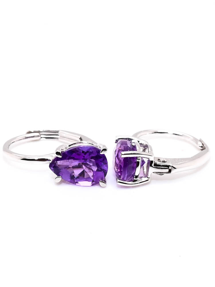 10KT White Gold 1.30CT Pear Shape Amethyst Lever Back Earrings.