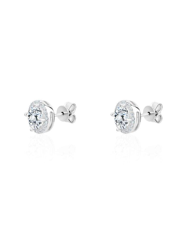 Sterling Silver 2.00CTW Round Brilliant Halo Set Moissanite Stud Earrings.