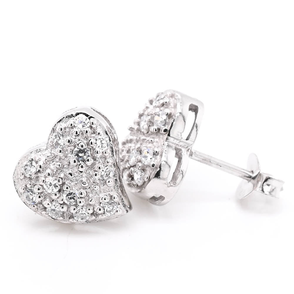 Sterling Silver C.Z Heart Stud Earrings.