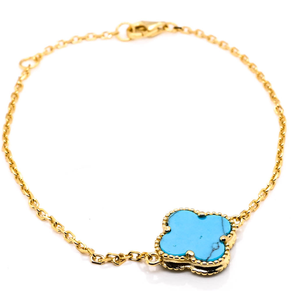 Sterling Silver 14KT Yellow Gold Plated 8" Turquoise Flower Bracelet.