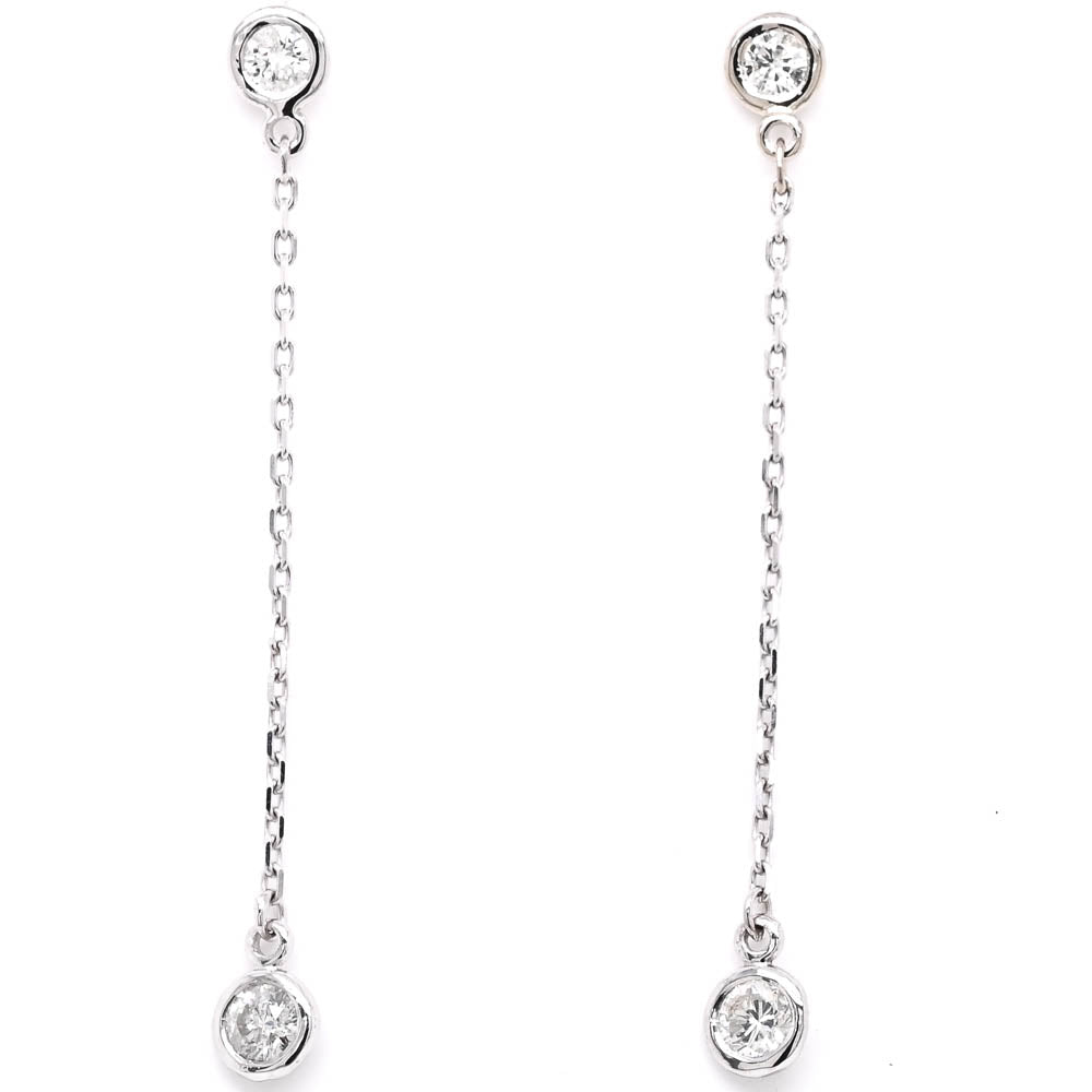 14KT Yellow Gold 0.60CTW Round Brilliant Chain Link Dangle Earrings.