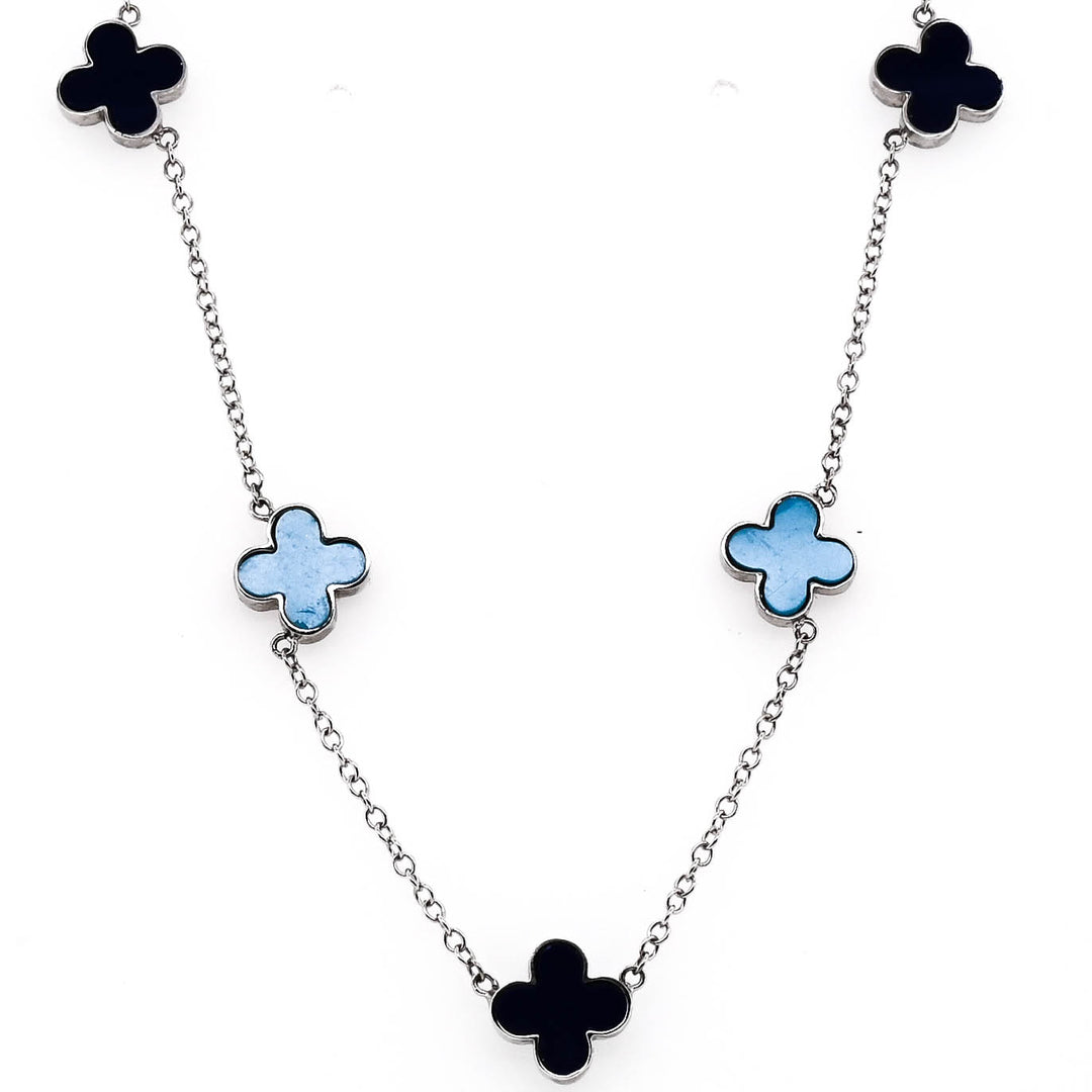 14KT White Gold 18" Turquoise & Lapis Reversabel Necklace.