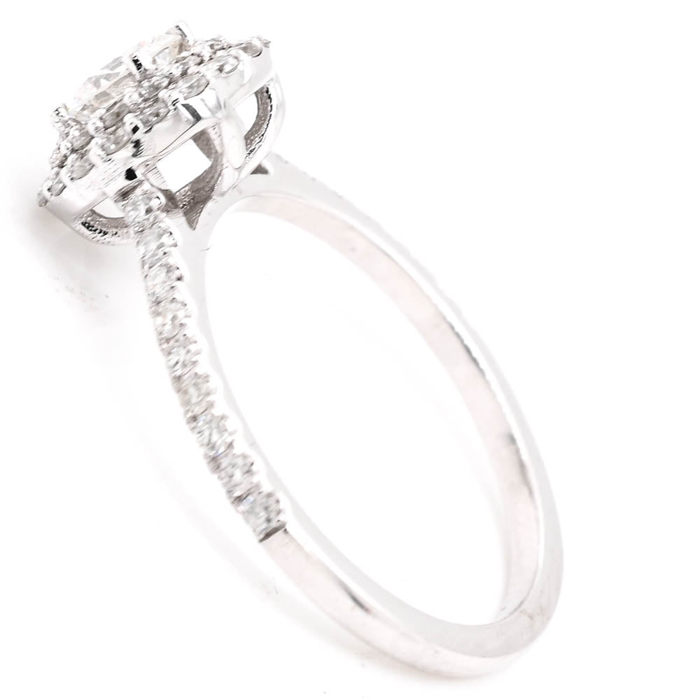 14KT Yellow Gold 0.92CTW Round Brilliant Diamond Double Halo Set Engagement Ring.