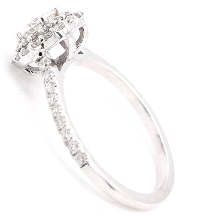 14KT Yellow Gold 0.92CTW Round Brilliant Diamond Double Halo Set Engagement Ring.