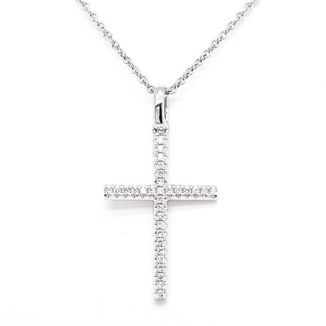 18KT White Gold 18" 0.09CTW Diamond Cross Necklace.