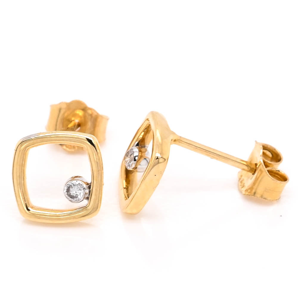 14KT Yellow Gold 0.05CTW Diamond Square Earrings.