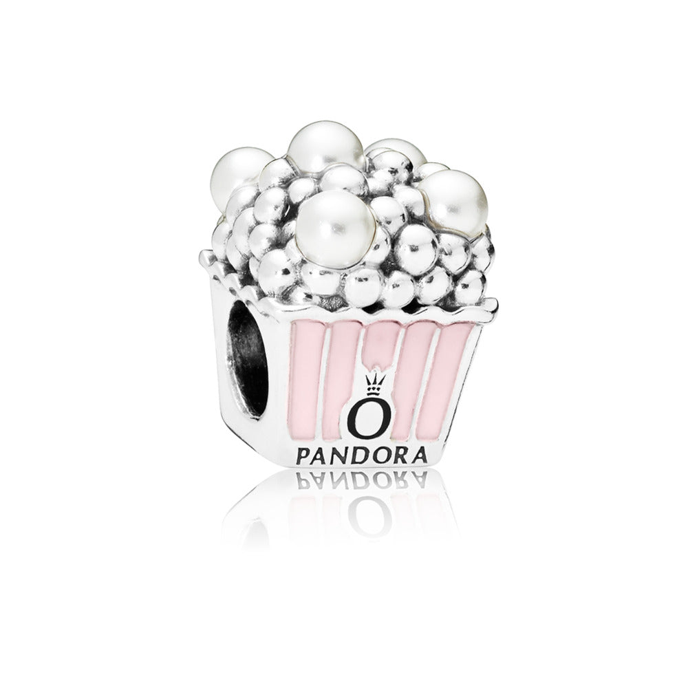 Pandora Delicious Popcorn, Pink Enamel & White Crystal Pearls