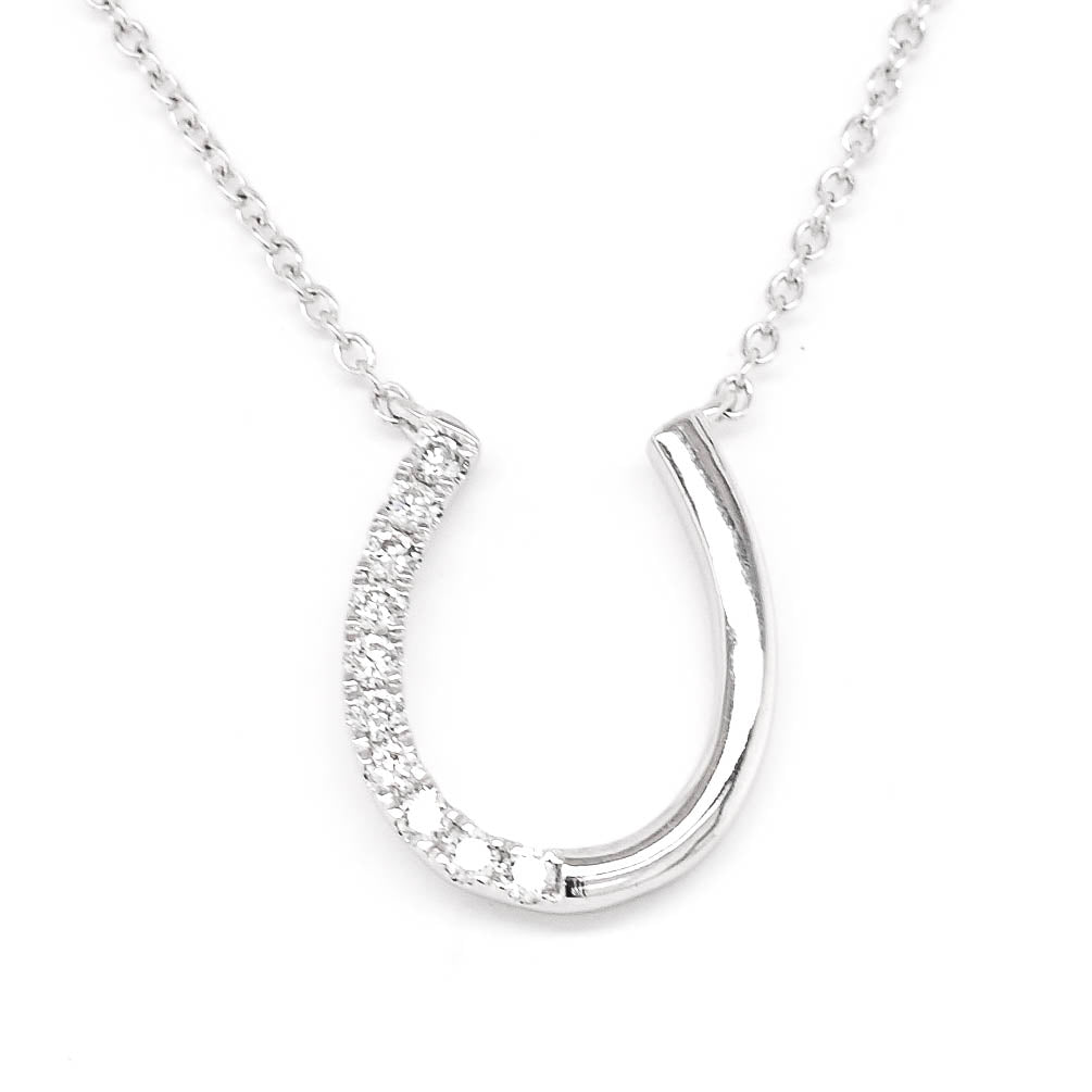 14KT White Gold 0.10CTW 18" Diamond Horse Shoe Neklace.