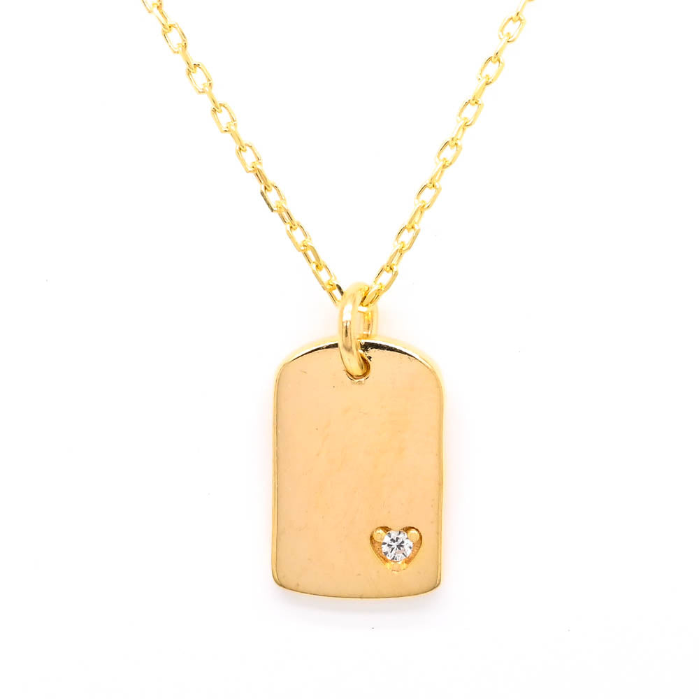 Sterling Silver 18" Dog Tag C.Z Necklace.
