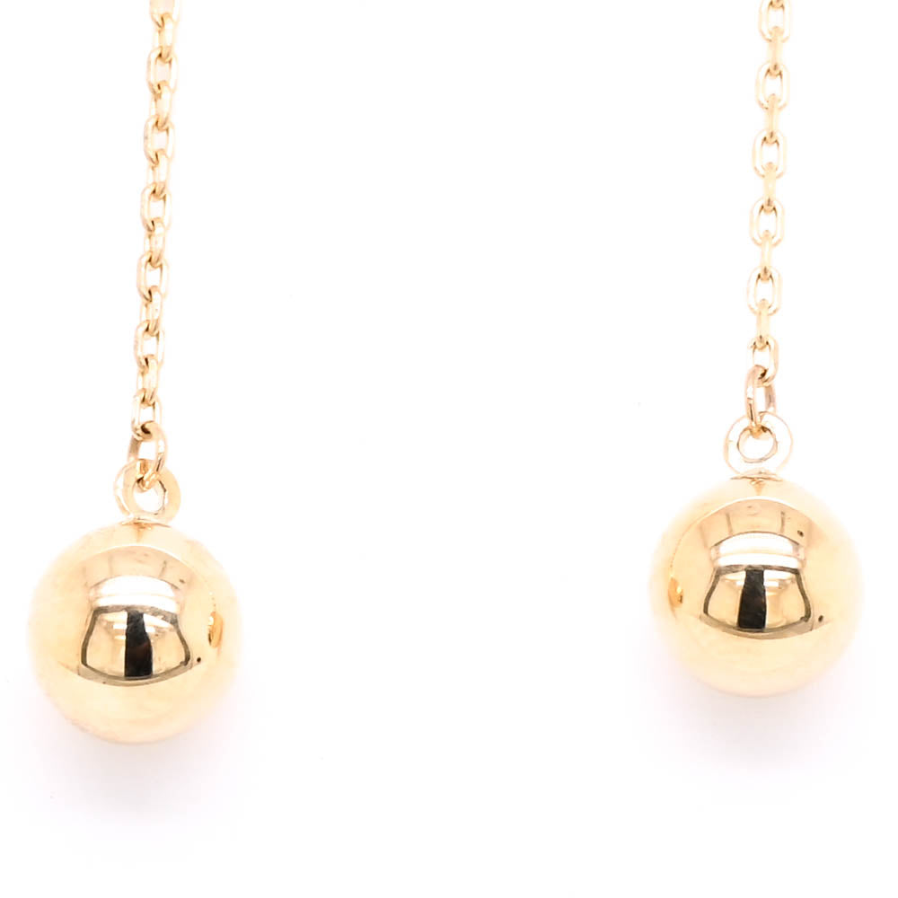 10KT Yellow Gold Ball Pull Through Dangle Earrings.