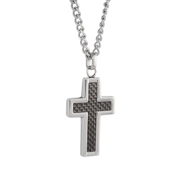 Italgem Steel 22" Carbon Fibre Cross Necklace.