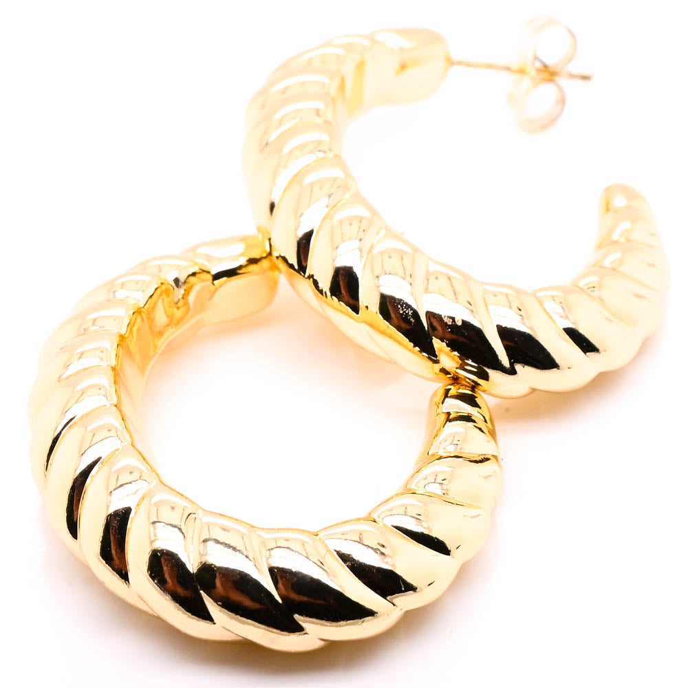 Sterling Silver Gold Vermeil Plated Braided Half Hoop Earrings.