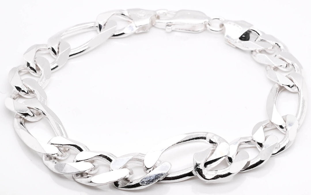 Sterling Silver 9" 10.5mm Figaro Link Bracelet.