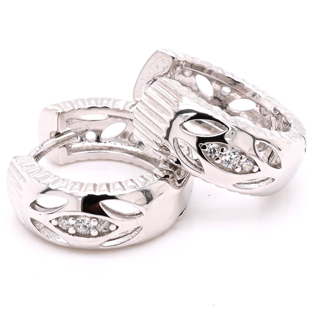 Sterling Silver 14mm C.Z Huggie Earrings.