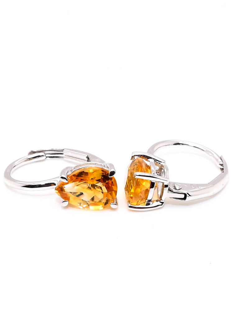 10KT White Gold 1.30CT Pear Shape citrine Lever Back Earrings.