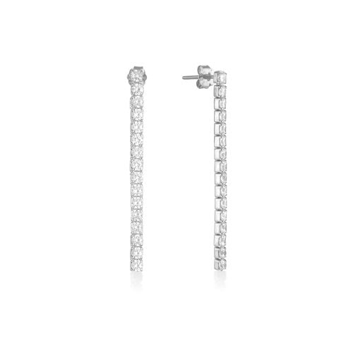Sterling Silver CZ Tennis Drop Earrings.