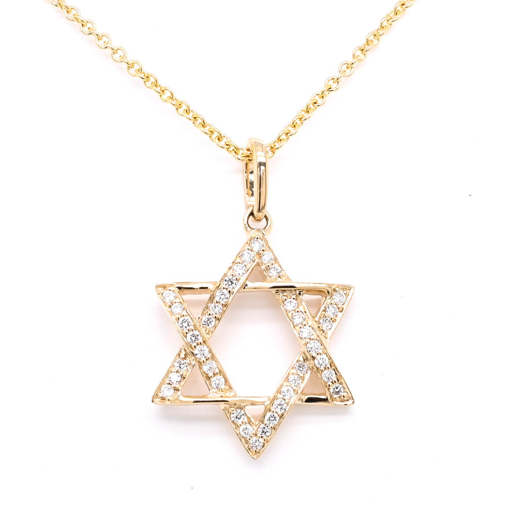 14KT Yellow Gold 18" 0.14CTW Diamond Star Of David Necklace.