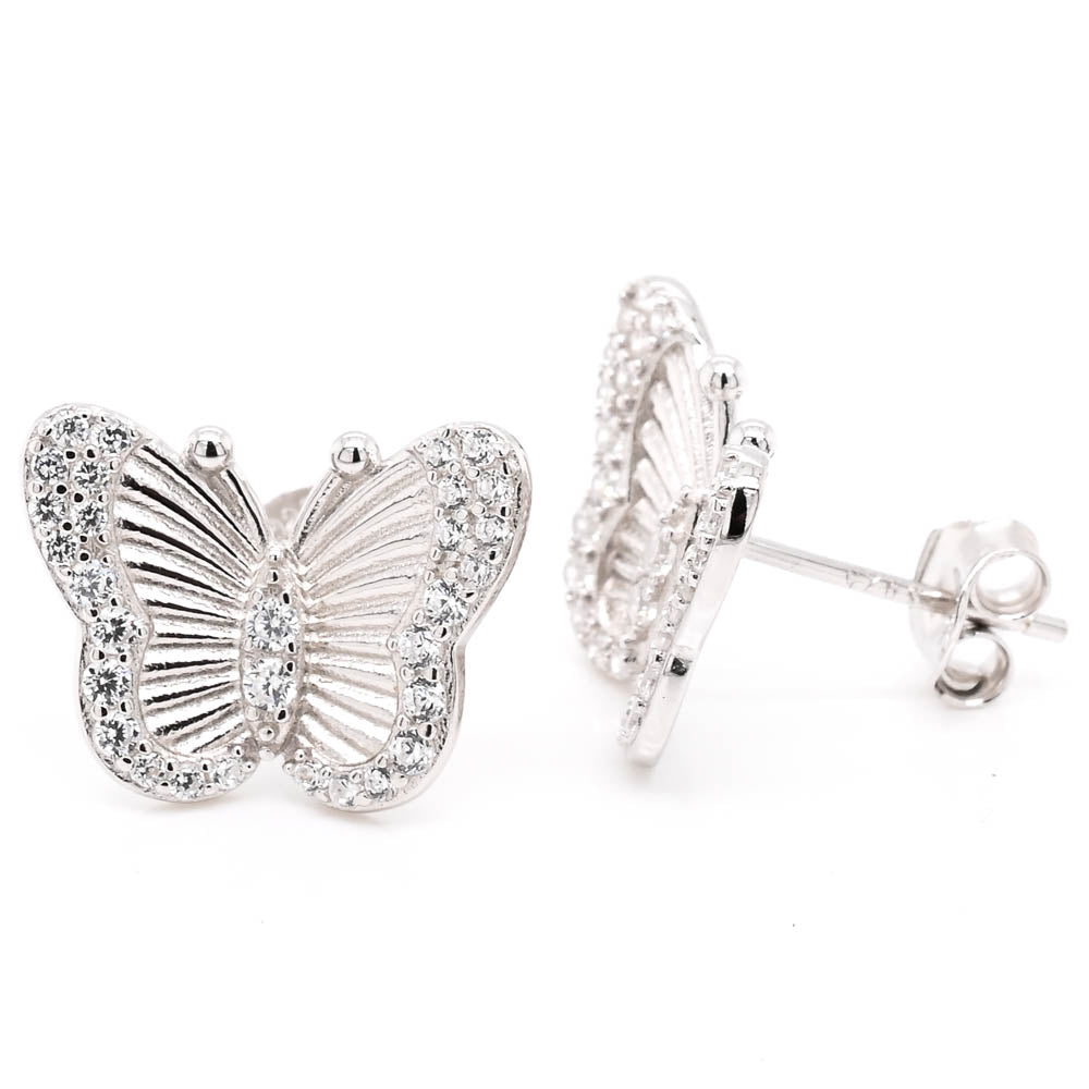 Sterling Silver C.Z Butterfly Earrings