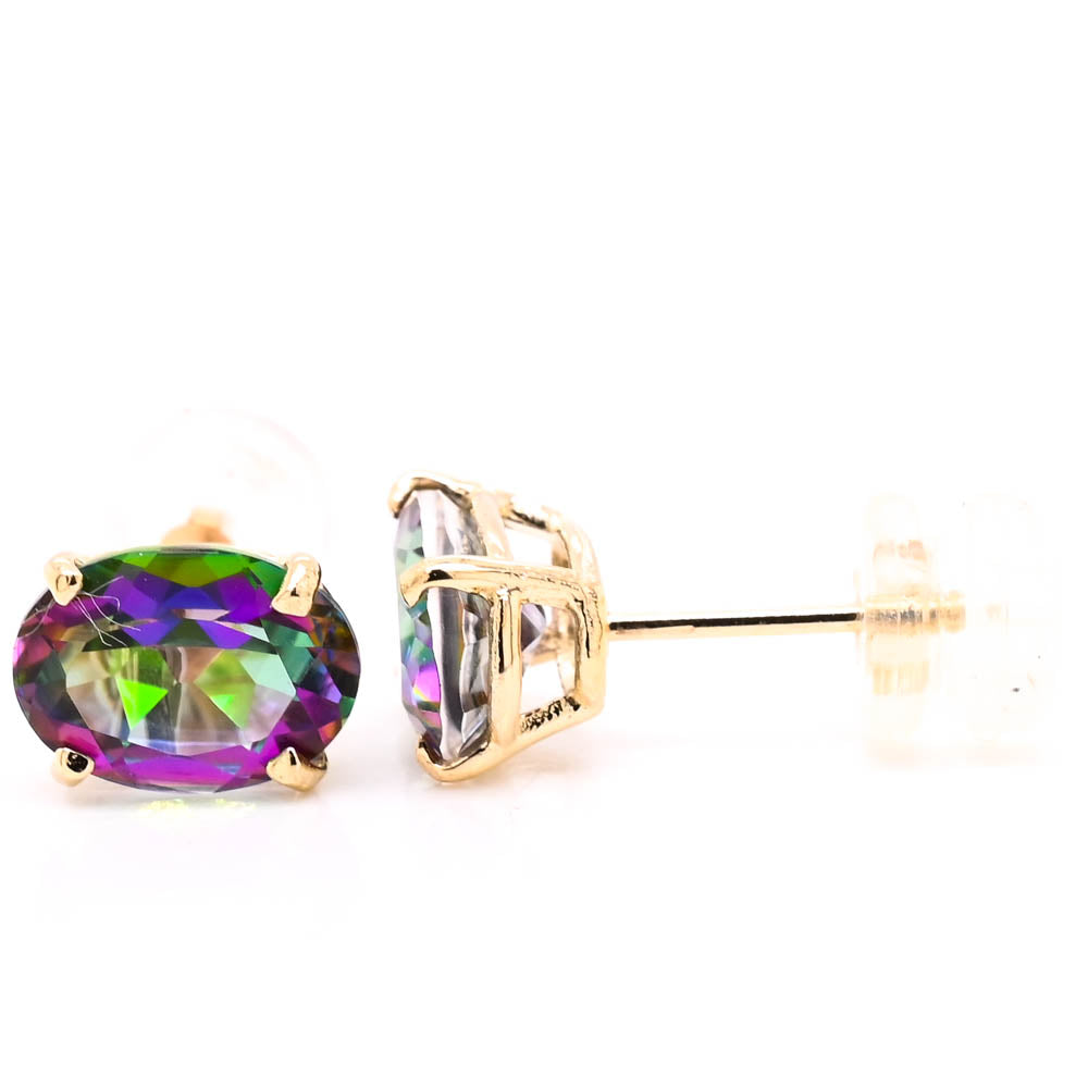 10KT Yellow Gold Oval Mystic Topaz Stud Earrings.