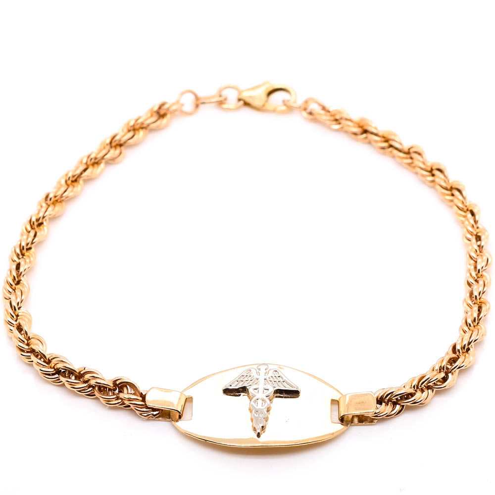 10Kt Ywllow Gold 7.25" Medical Alert Bracelet.