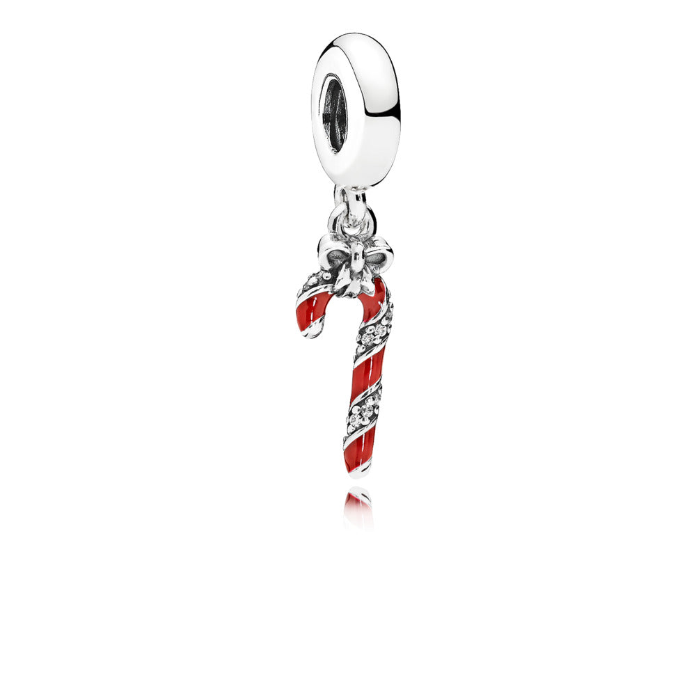 Sparkling Candy Cane, Berry Red Enamel & Clear CZ