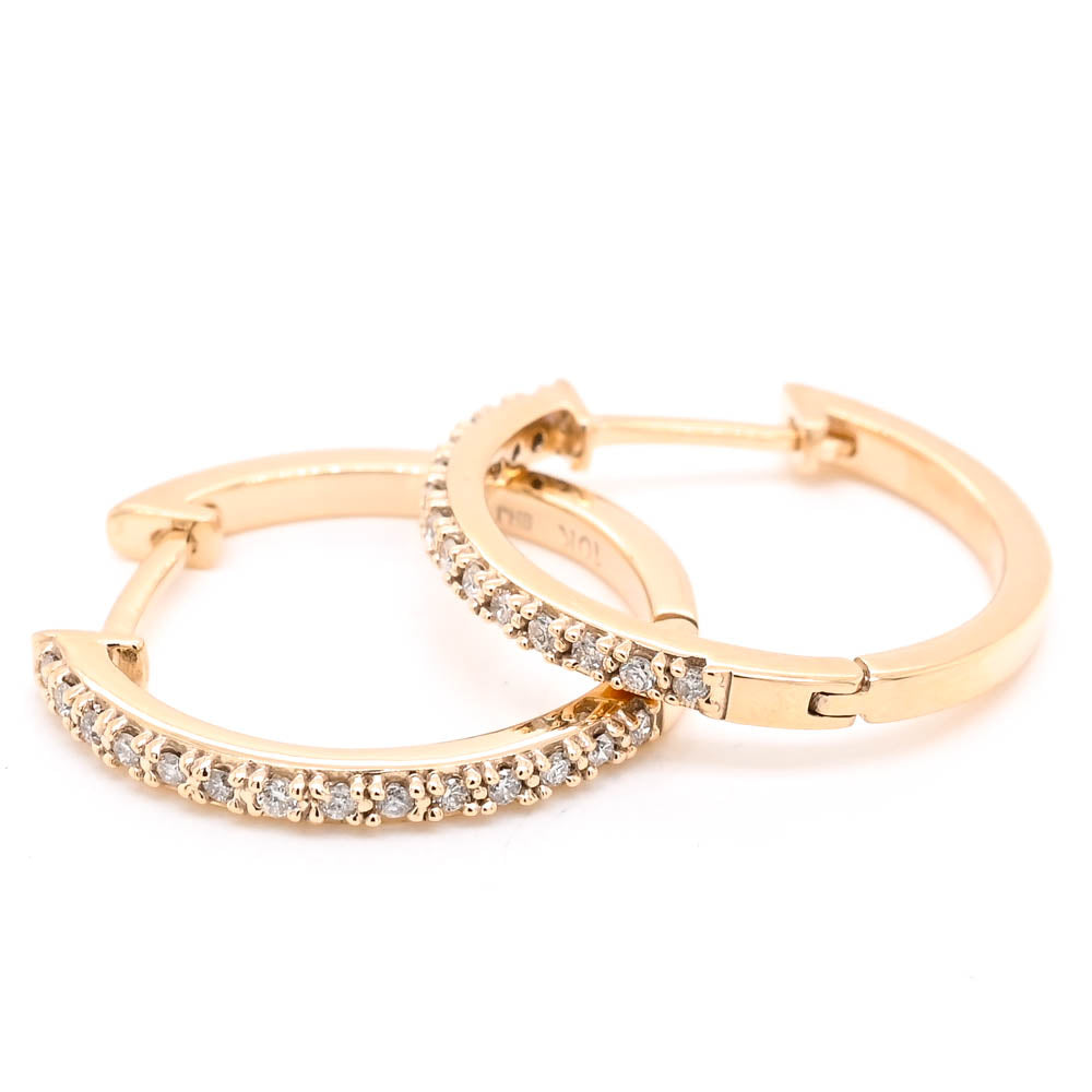 10KT Yellow Gold 0.10CTW I1 H-I Colour Diamond Hoop Earrings.