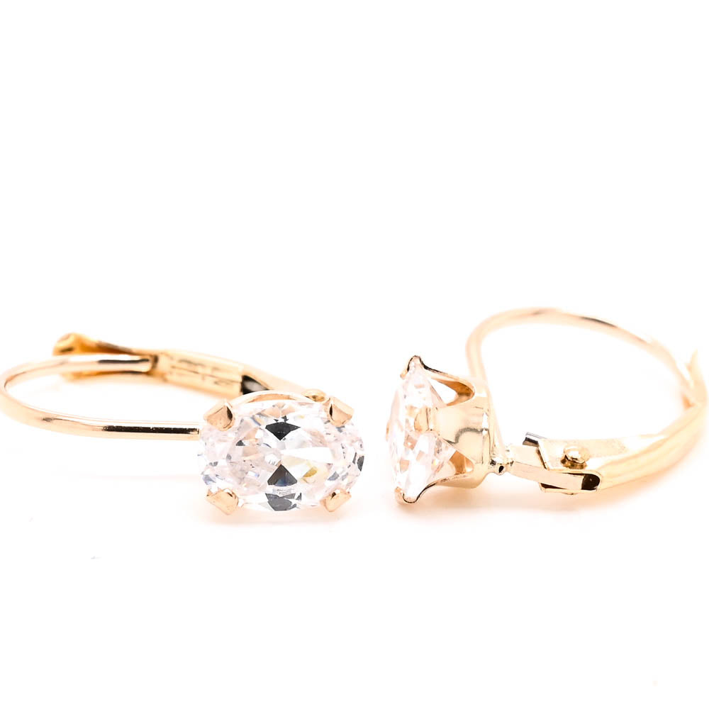 10KT Yellow Gold C.Z Leverback Earrings.