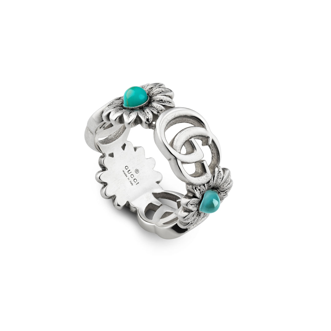 Gucci Double G Sterling Silver Mother of Pearl Ring.