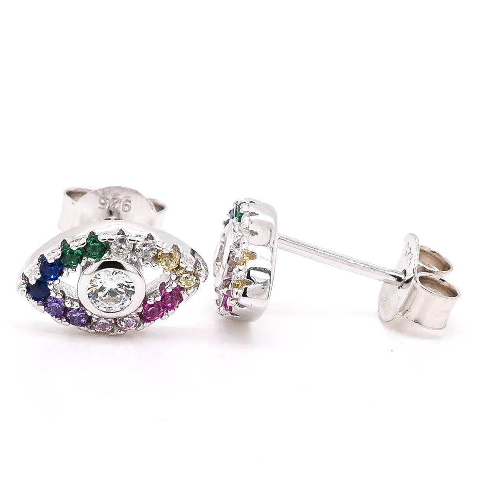 Sterling Silver C.Z Evil Eye Stud Earrings.
