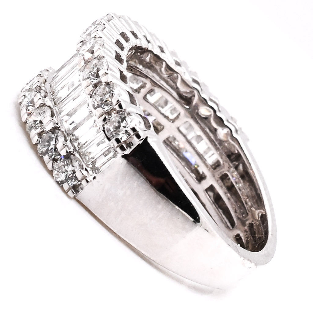 14KT White Gold 2.52CTW Baguettes and Round Diamond Band.