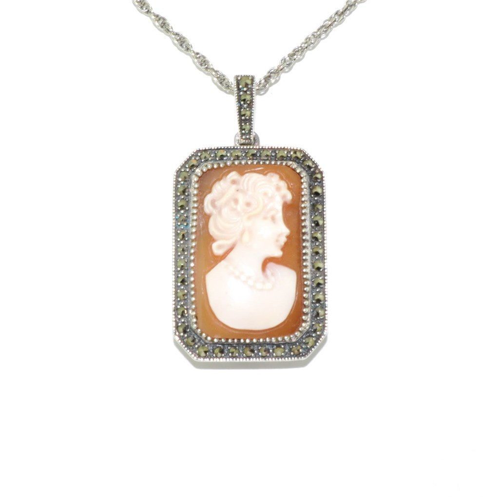 Larus Sterling Silver Cameo and Marcasite Necklace.