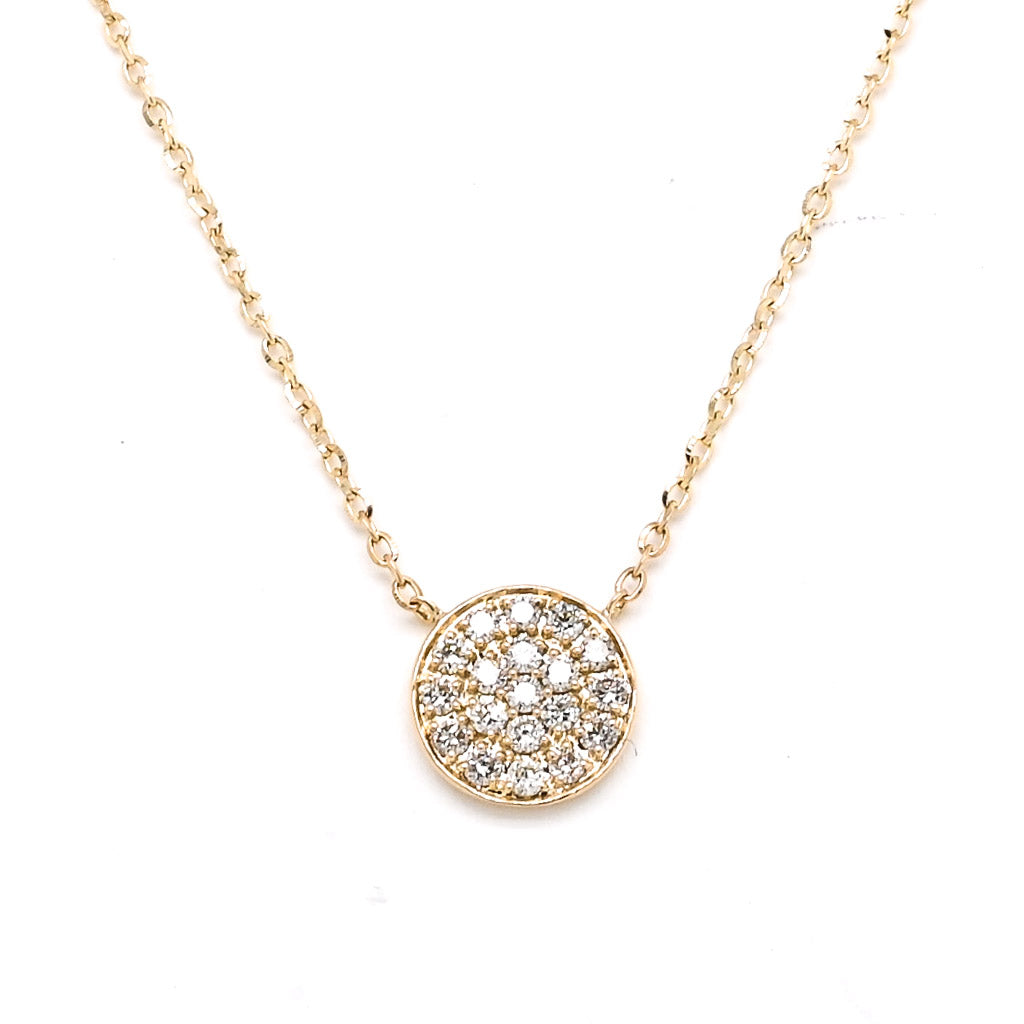14KT Yellow Gold 18" 0.10CTW Diamond Pave Set Disc Necklace.
