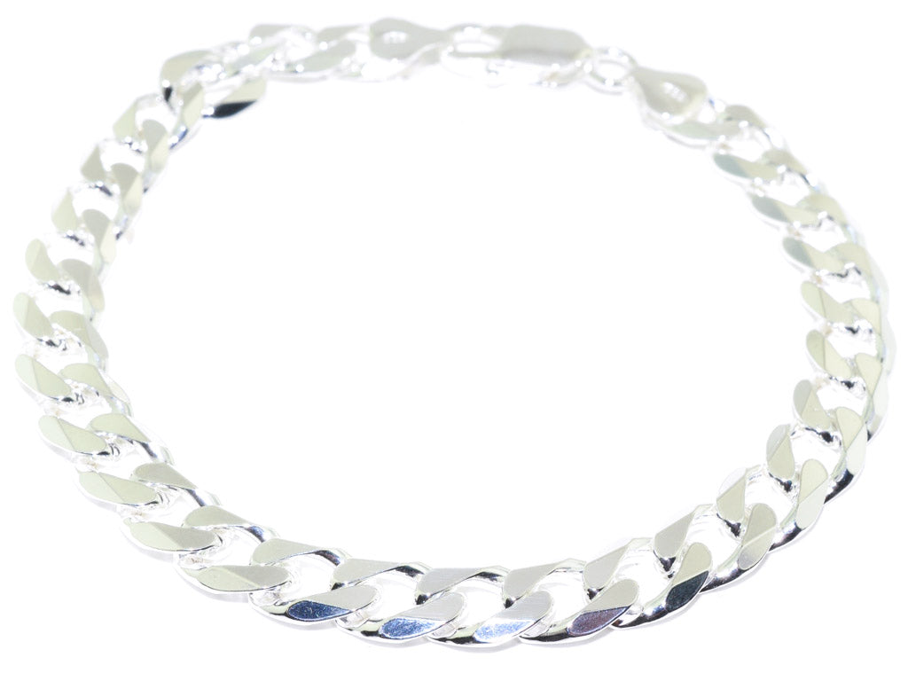 Sterling Silver 9" 9mm Curb Link Bracelet.