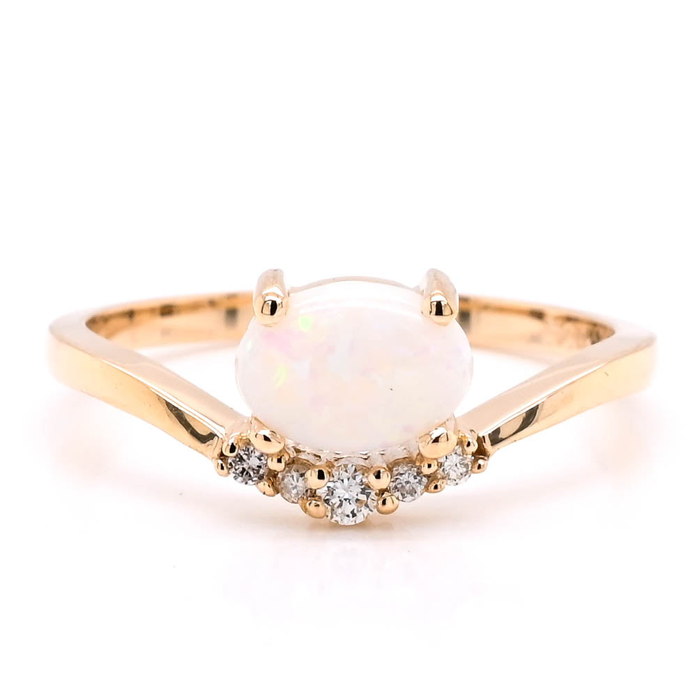 Fire and Ice 10KT Yellow  Gold  White Opal  Canadian Diamond Ring