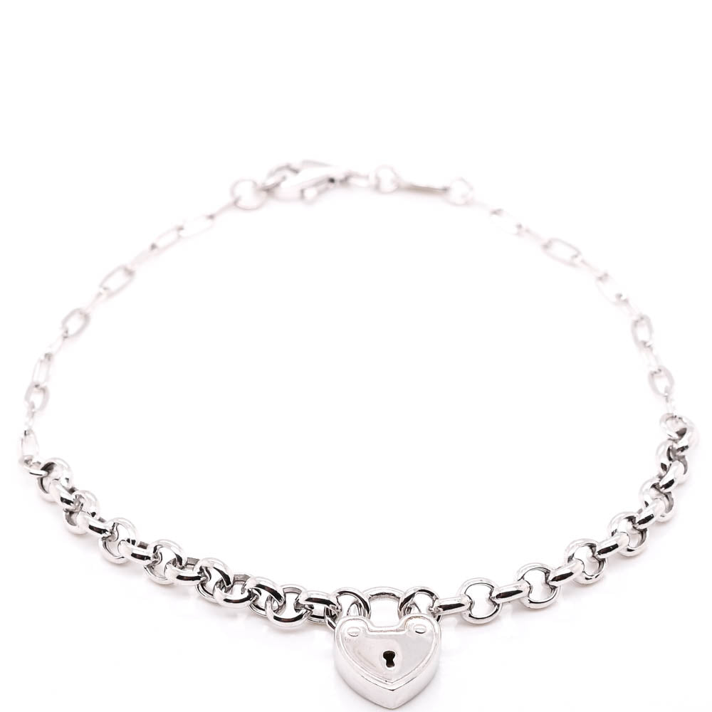 10KT White Gold 7.5" Heart Lock Bracelet
