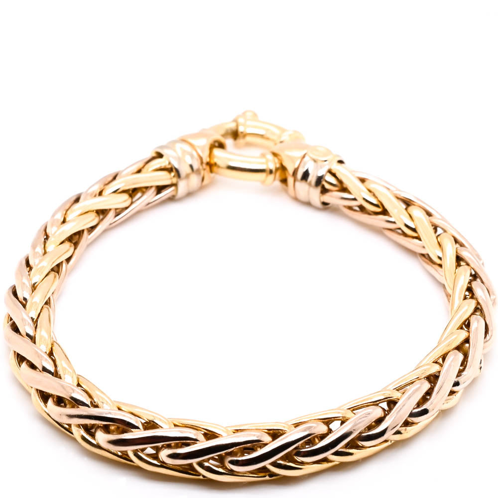 14KT Yellow & Rose Gold 8.5" 6.7mm Hollow Foxtail Link Chain Bracelet.