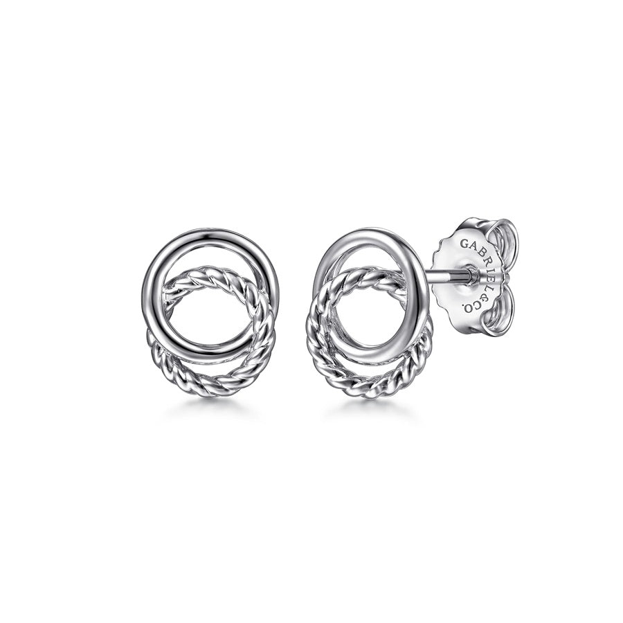 Gabriel & Co Sterling Silver Twisted Rope Double Circle Stud Earrings.