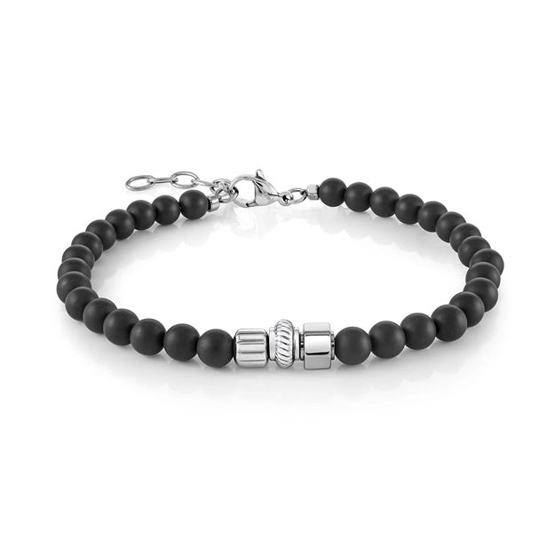 Italgem Steel 8" 4mm Black Onyx Bead Bracelet.
