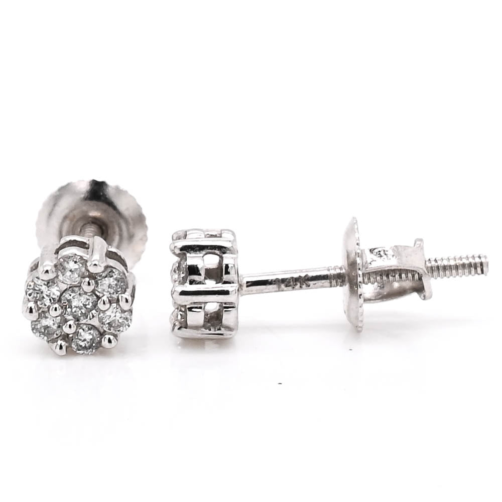 14KT White Gold 0.15CTW LAB Grown Diamond Cluster Earrings.