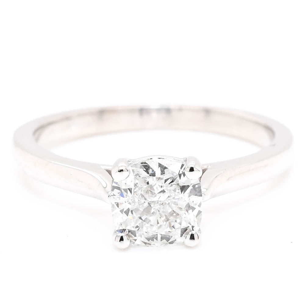14KT White Gold 1.00CT Cushion Cut Lab Grown Diamond Solitaire Engagement Ring.